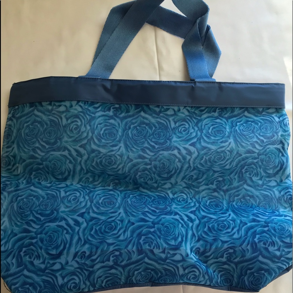 Turquoise Floral Mesh Beach Bag/Tote Bag/Shopping Bag/Shopping Tote